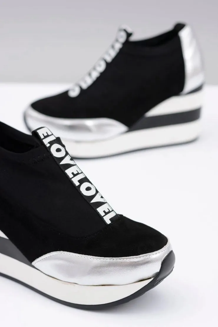 Damskie Boto Lu Boo Czarne Sneakersy Na Koturnie Platforma Love Mitta