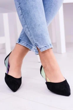 Damskie Boto Lu Boo Czarne Transparentne Holograficzne Balerinki w Szpic Venessa