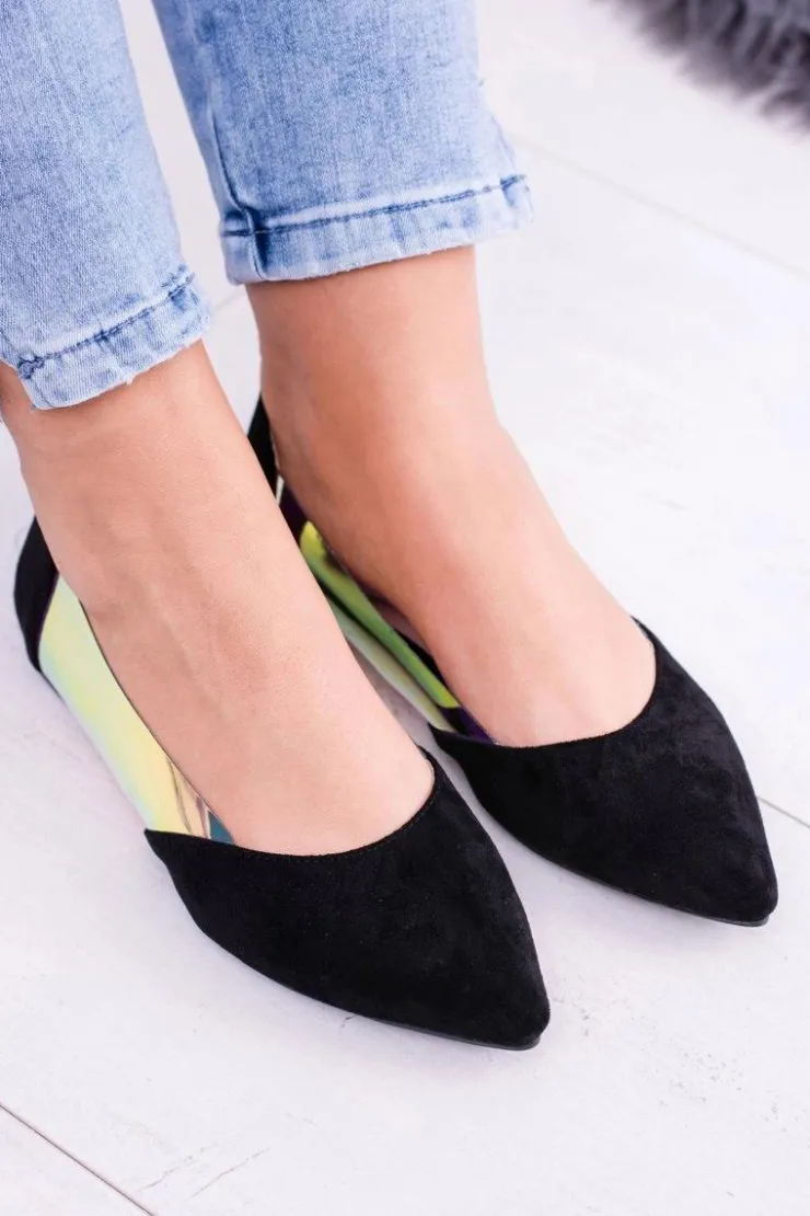 Damskie Boto Lu Boo Czarne Transparentne Holograficzne Balerinki w Szpic Venessa