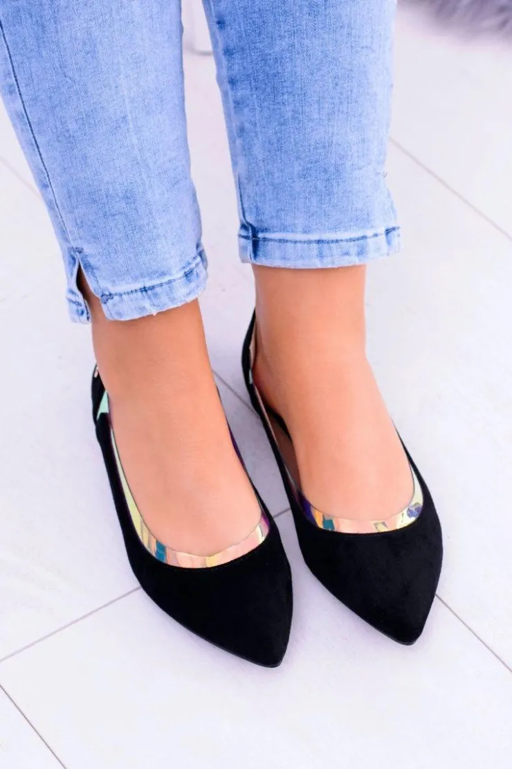 Damskie Boto Lu Boo Czarne Transparentne Holograficzne Balerinki w Szpic Lison