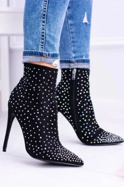 Boto Brązowe I Beżowe Botki|Czarne Botki*Lu Boo Czarne Wysokie Zamszowe Botki na Szpilce Cyrkonie Cubano