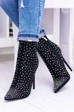 Boto Brązowe I Beżowe Botki|Czarne Botki*Lu Boo Czarne Wysokie Zamszowe Botki na Szpilce Cyrkonie Cubano