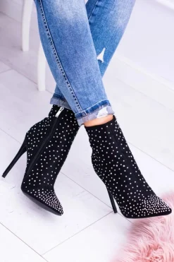 Boto Brązowe I Beżowe Botki|Czarne Botki*Lu Boo Czarne Wysokie Zamszowe Botki na Szpilce Cyrkonie Cubano