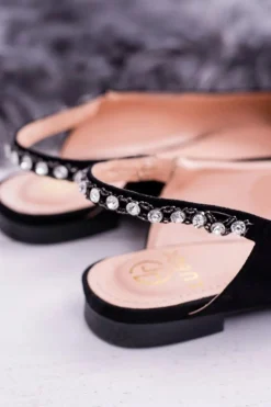 Online Boto Lu Boo Czarne Zamszowe Balerinki w Szpic Cyrkonie Macron