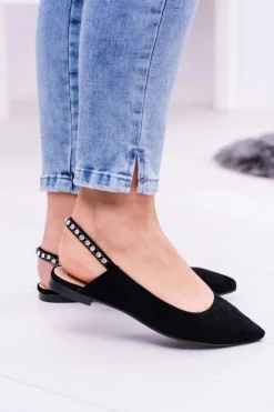 Online Boto Lu Boo Czarne Zamszowe Balerinki w Szpic Cyrkonie Macron