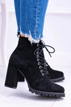 New Boto Lu Boo Czarne Zamszowe Botki na Słupku Cyrkonie Halsey