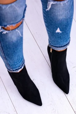 Damskie Boto Lu Boo Czarne Zamszowe Botki na Szpilce Veneci