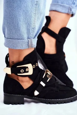 Damskie Boto Lu Boo Czarne Zamszowe Buty z Wycięciami Rock Girl