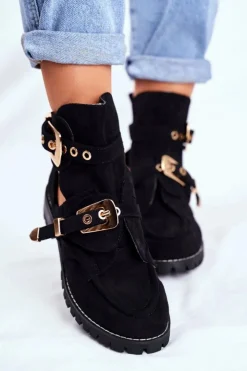 Damskie Boto Lu Boo Czarne Zamszowe Buty z Wycięciami Rock Girl