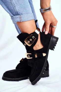Damskie Boto Lu Boo Czarne Zamszowe Buty z Wycięciami Rock Girl