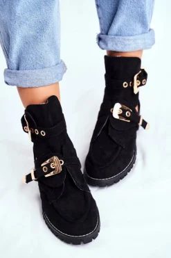 Damskie Boto Lu Boo Czarne Zamszowe Buty z Wycięciami Rock Girl