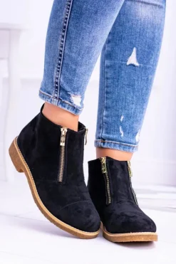 Boto Brązowe I Beżowe Botki|Botki Płaskie*Lu Boo Czarne Zamszowe Damskie Botki Z Suwakami Inez