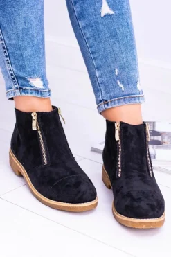 Boto Brązowe I Beżowe Botki|Botki Płaskie*Lu Boo Czarne Zamszowe Damskie Botki Z Suwakami Inez