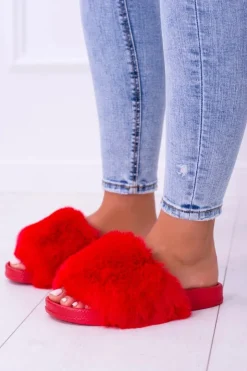 Damskie Boto Lu Boo Czerwone Damskie Klapki Z Futerkiem FUR XXL