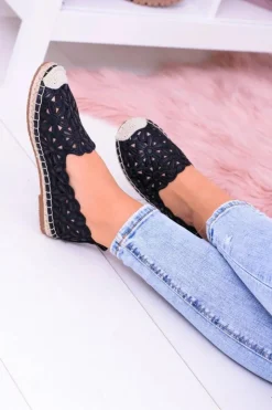 Damskie Boto Lu Boo Damskie Baleriny Czarne Espadryle w Kwiaty Macarena