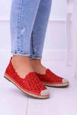 Boto Czarne Espadryle*Lu Boo Damskie Baleriny Czerwone Espadryle w Kwiaty Macarena