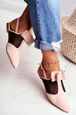 Clearance Boto Lu Boo Damskie Baleriny Kokardki Mule Różowe Domino