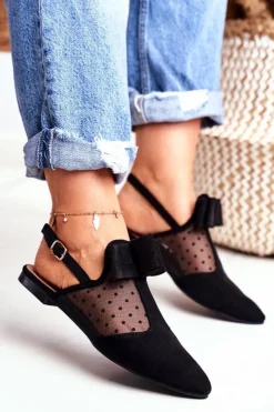 Boto Baleriny Klasyczne*Lu Boo Damskie Baleriny Kokardki Czarne Domino