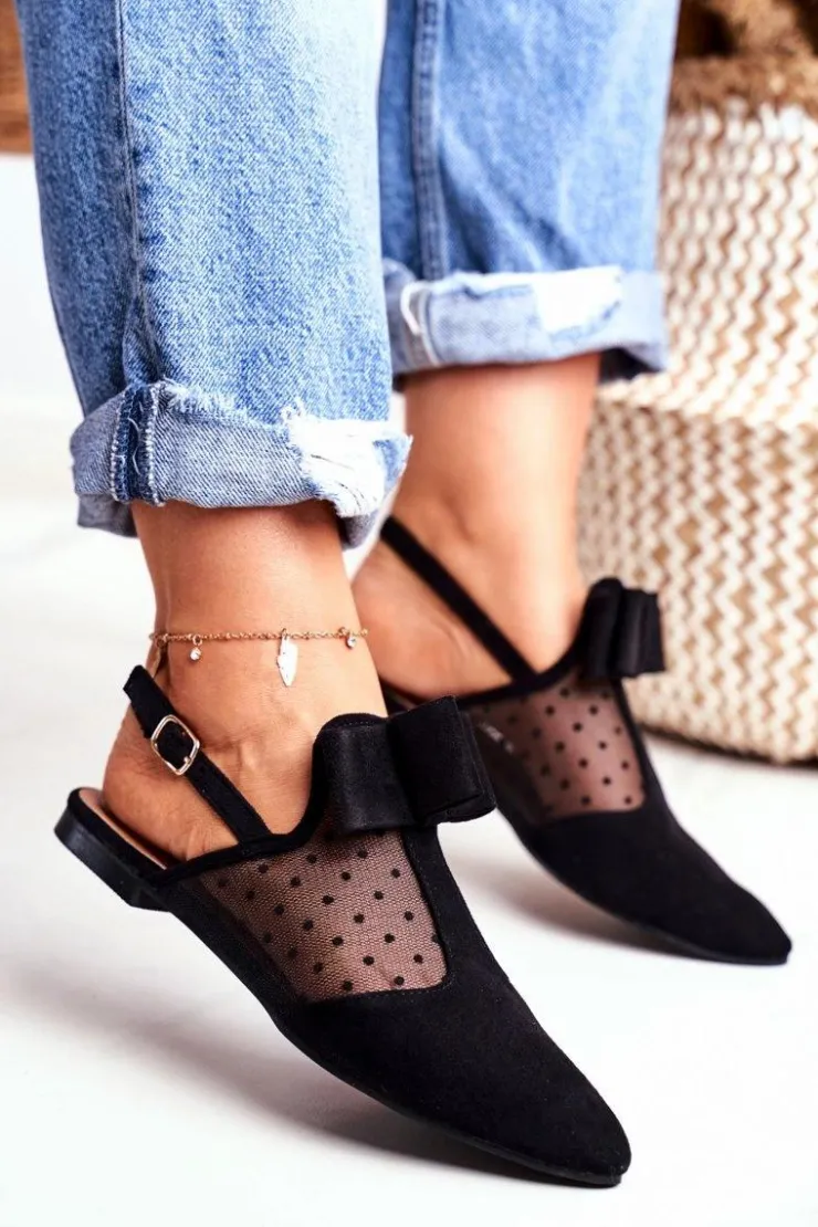 Boto Baleriny Klasyczne*Lu Boo Damskie Baleriny Kokardki Czarne Domino