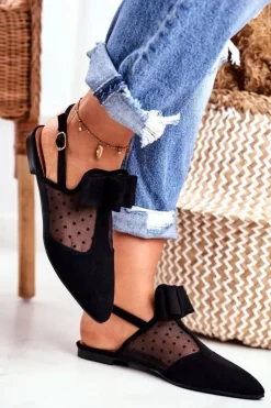 Boto Baleriny Klasyczne*Lu Boo Damskie Baleriny Kokardki Czarne Domino