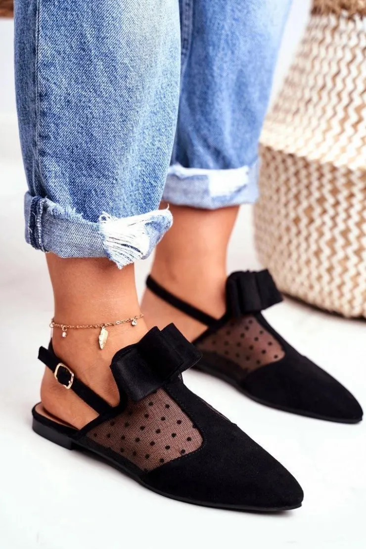 Boto Baleriny Klasyczne*Lu Boo Damskie Baleriny Kokardki Czarne Domino