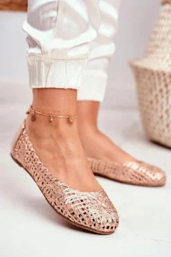 Damskie Boto Lu Boo Damskie Baleriny Różowe Złoto Ażurowe Plecione Carry