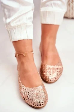 Damskie Boto Lu Boo Damskie Baleriny Różowe Złoto Ażurowe Plecione Carry