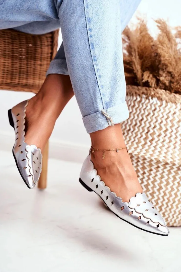 Boto Baleriny Klasyczne*Lu Boo Damskie Baleriny Srebrne Metaliczne Dianna