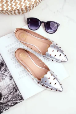 Boto Baleriny Klasyczne*Lu Boo Damskie Baleriny Srebrne Metaliczne Dianna