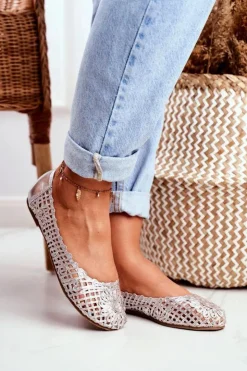 Discount Boto Lu Boo Damskie Baleriny Srebrne Ażurowe Plecione Carry