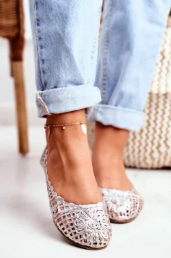 Discount Boto Lu Boo Damskie Baleriny Srebrne Ażurowe Plecione Carry