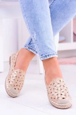 New Boto Lu Boo Damskie Baleriny Złote Espadryle w Kwiaty Macarena