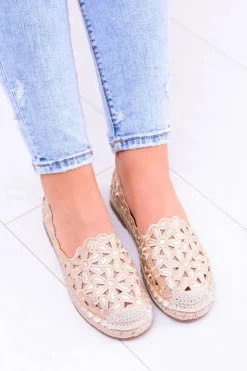 New Boto Lu Boo Damskie Baleriny Złote Espadryle w Kwiaty Macarena
