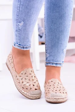 New Boto Lu Boo Damskie Baleriny Złote Espadryle w Kwiaty Macarena