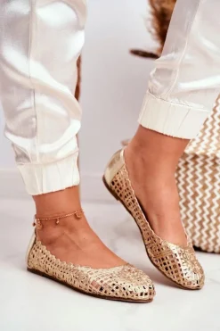Damskie Boto Lu Boo Damskie Baleriny Złote Ażurowe Plecione Carry