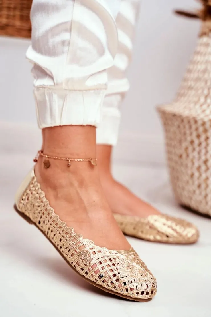 Damskie Boto Lu Boo Damskie Baleriny Złote Ażurowe Plecione Carry