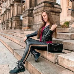 Boto Botki Sznurowane|Botki Płaskie*Lu Boo Damskie Botki Verona Z Ćwiekami Kolce Klamry Rock