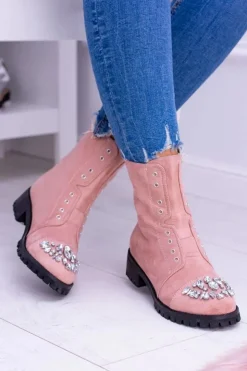 New Boto Lu Boo Damskie Botki Za Kostkę z Cyrkoniami Pudrowy Róż Carrie