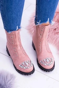 New Boto Lu Boo Damskie Botki Za Kostkę z Cyrkoniami Pudrowy Róż Carrie