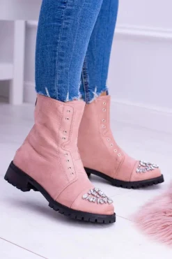 New Boto Lu Boo Damskie Botki Za Kostkę z Cyrkoniami Pudrowy Róż Carrie