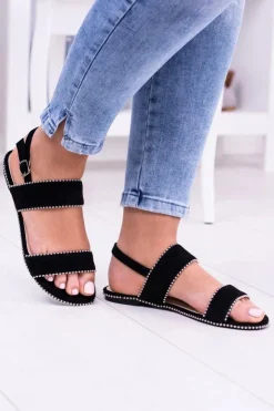 Boto Sandały Płaskie*Lu Boo Damskie Czarne Sandały Dżety Noeli