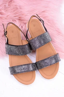 Boto Sandały Płaskie*Lu Boo Damskie Czarne Sandały Z Cyrkoniami Perfect