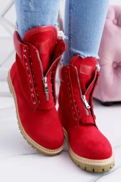 Boto Damskie Trapery|Czarne Botki*Lu Boo Damskie Czerwone Zamszowe Timberki Trapery Suwaki Nancy