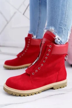 Boto Damskie Trapery|Czarne Botki*Lu Boo Damskie Czerwone Zamszowe Timberki Trapery Suwaki Nancy