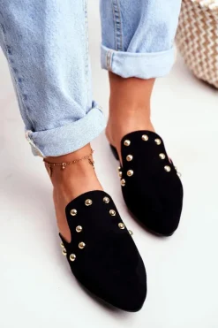 Boto Klapki Damskie Klasyczne*Lu Boo Damskie Klapki Czarne Zamszowe Seniorita