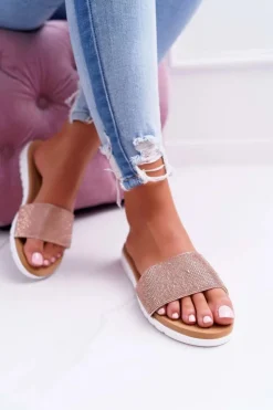 New Boto Lu Boo Damskie Klapki Z Cekinami Champagne Goodies