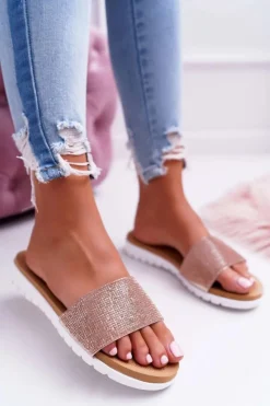 New Boto Lu Boo Damskie Klapki Z Cekinami Champagne Goodies