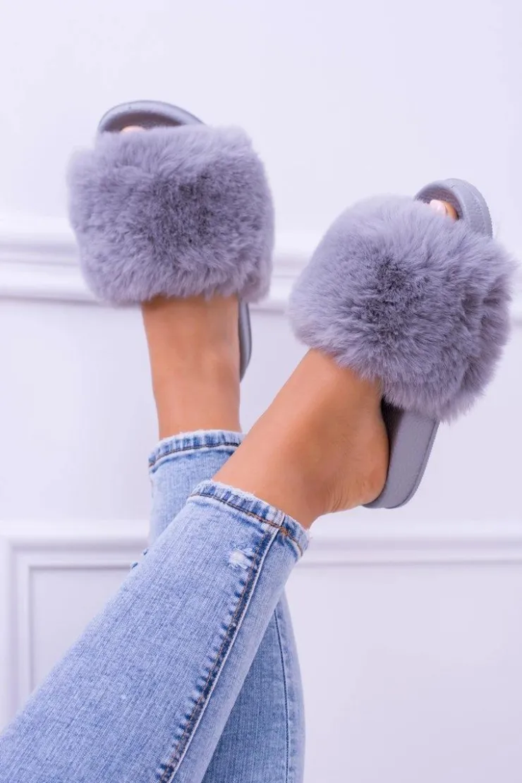Boto Klapki Z Futerkiem|Klapki Damskie Klasyczne*Lu Boo Damskie Klapki Z Futerkiem Szare Fur XXL