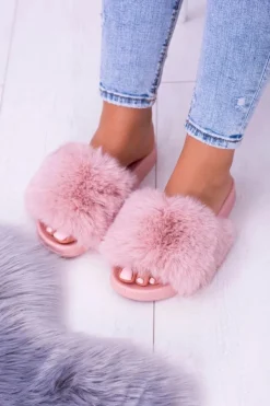 Damskie Boto Lu Boo Damskie Klapki Z Futerkiem Różowe Fur XXL