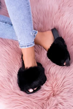 Online Boto Lu Boo Damskie Klapki Z Futerkiem Czarne Fur XXL